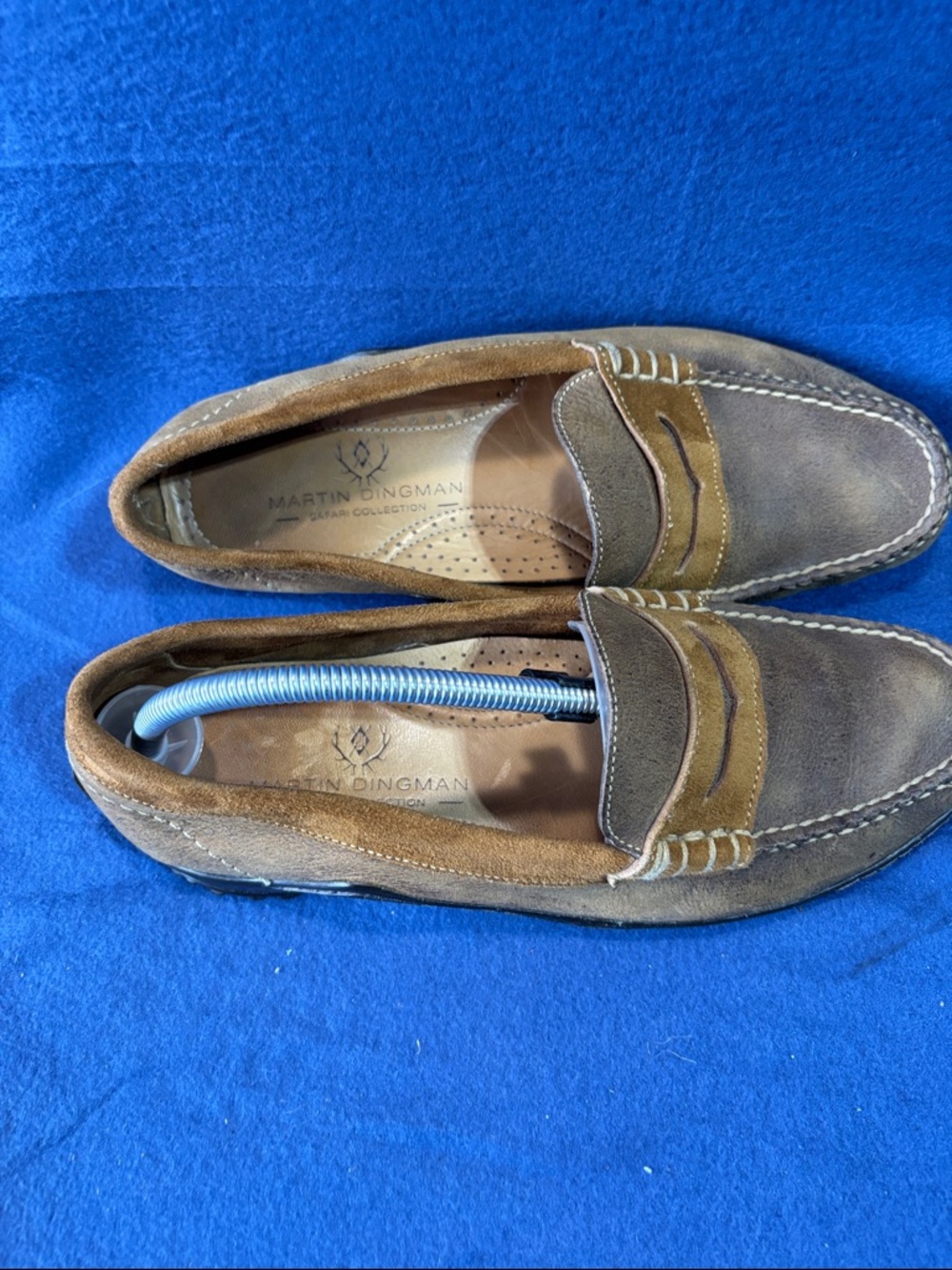 Martin Dingman Brown & Tan Leather Suede Penny‎ Loafers